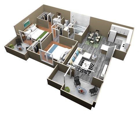 Floor plan for 2 beds, 2 baths, 900 sqft